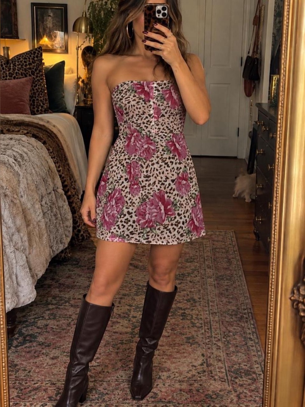 Princess Polly Leopard Floral Strapless Mini Dress Size US 6